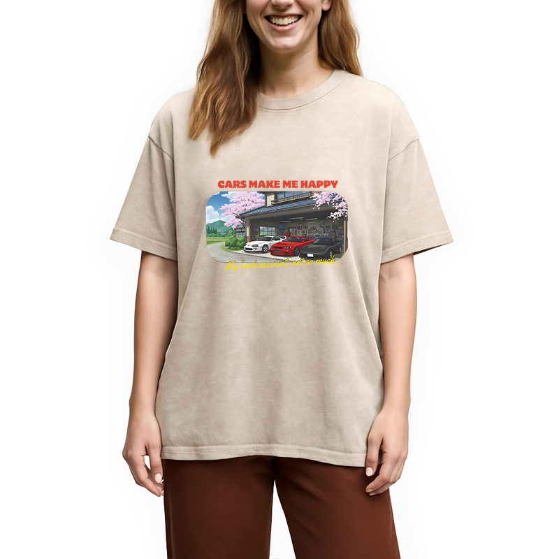 Modecanvas Cars Make Me Happy DTG Printing Washed T-Shirt