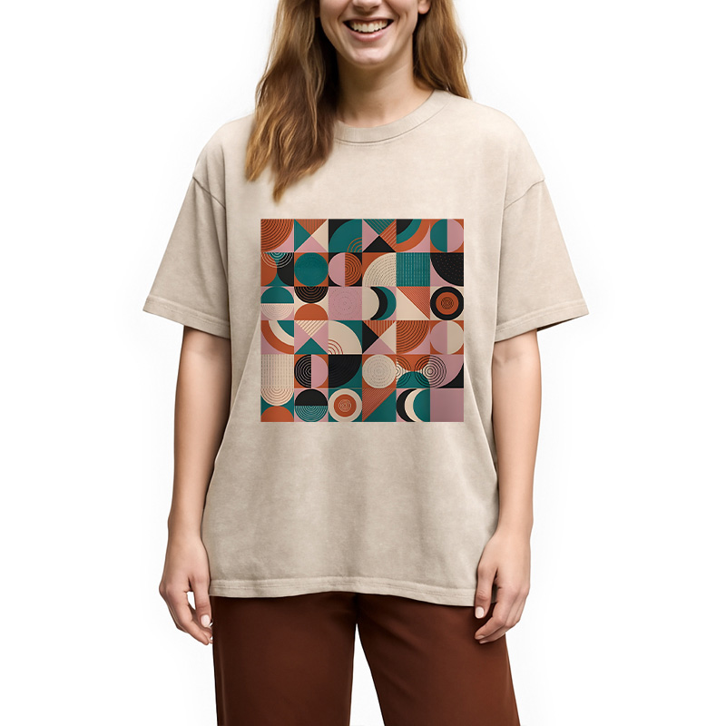 Modecanvas Abstract Geometric Art DTG Printing Washed T-Shirt
