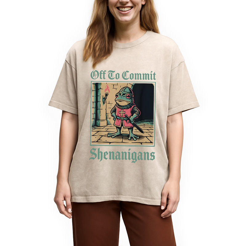Modecanvas Off To Commit Shenanigans DTG Printing Washed T-Shirt