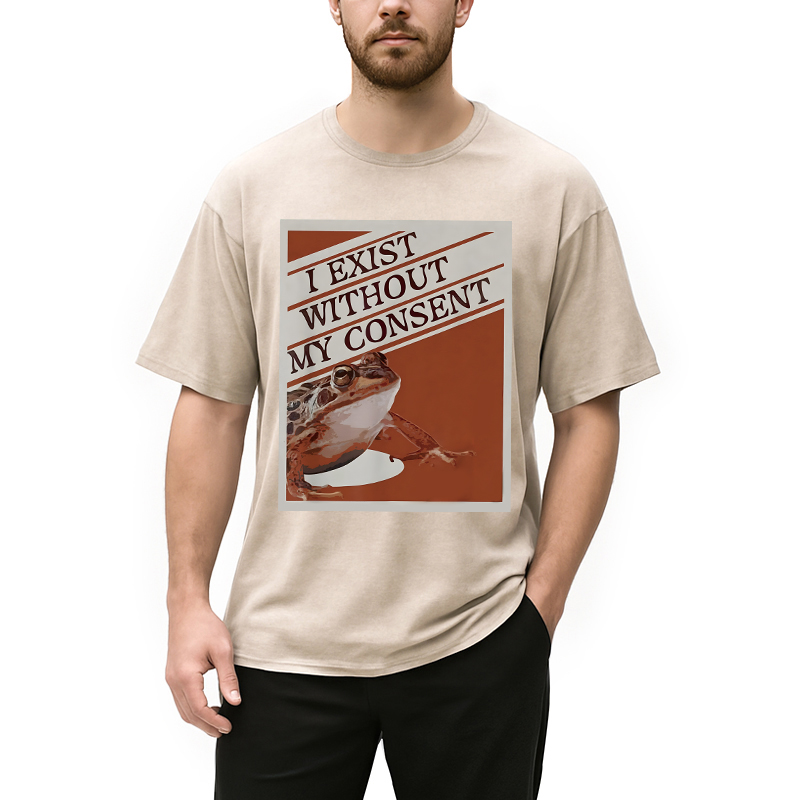 Modecanvas I Exist Without My Consent Frog Meme DTG Printing Washed T-Shirt
