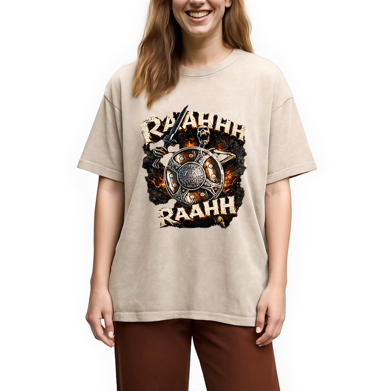 Modecanvas Skeleton Banging Shield Funny DTG Printing Washed T-Shirt