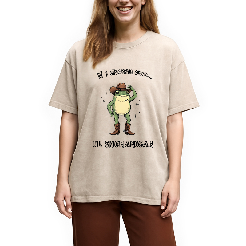 Modecanvas I ll Shenanigan Frog DTG Printing Washed T-Shirt
