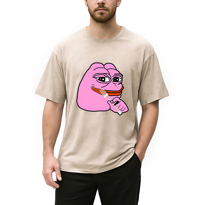Modecanvas Pink Pepe Frog Meme DTG Printing Washed T-Shirt