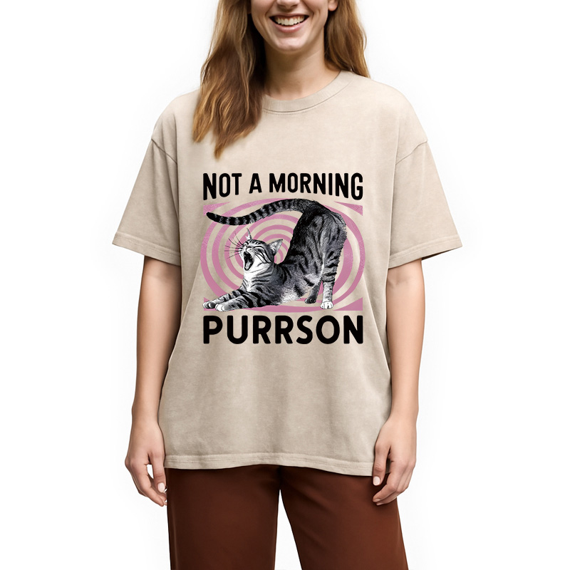 Modecanvas Not A Morning Purrrson Cat DTG Printing Washed T-Shirt
