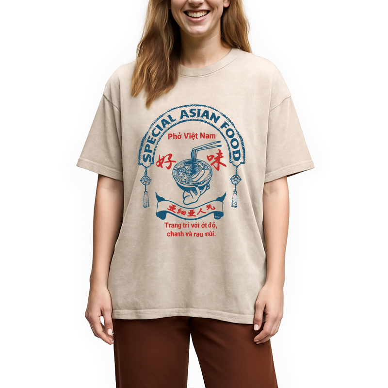 Modecanvas Special Asian Food DTG Printing Washed T-Shirt