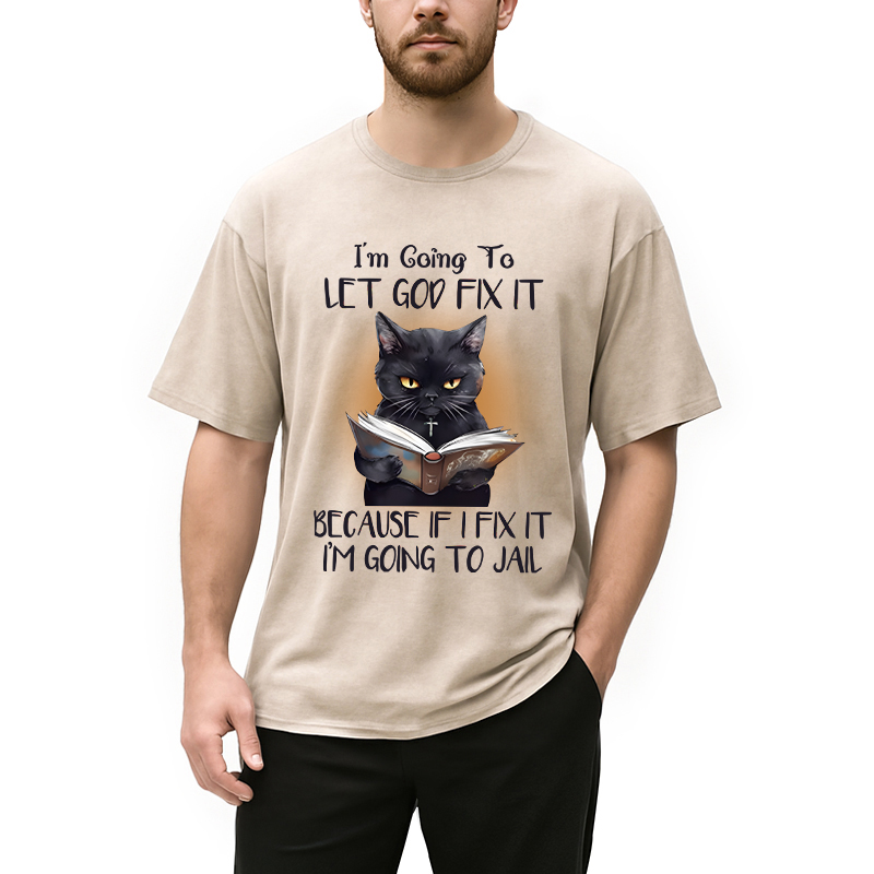 Modecanvas Funny Sarcastic Black Cat DTG Printing Washed T-Shirt