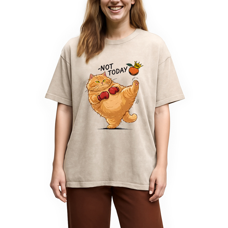 Modecanvas Boxing Cat DTG Printing Washed T-Shirt