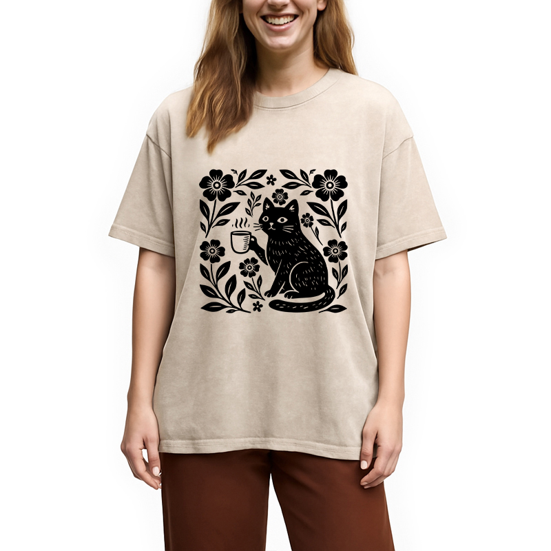 Modecanvas Boho Cat DTG Printing Washed T-Shirt