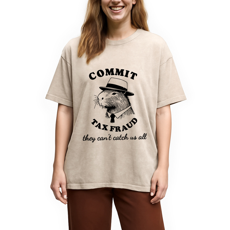 Modecanvas Funny Capybara Tax Fraud DTG Printing Washed T-Shirt