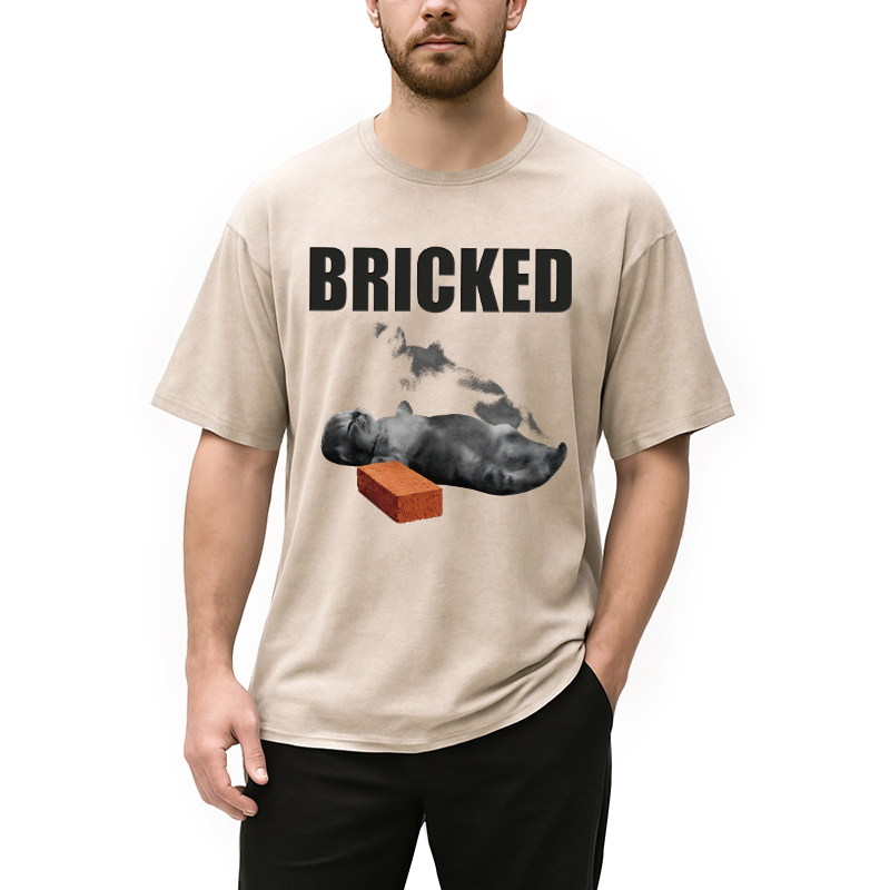Modecanvas Bricked Funny Cat Knocked Out DTG Printing Washed T-Shirt