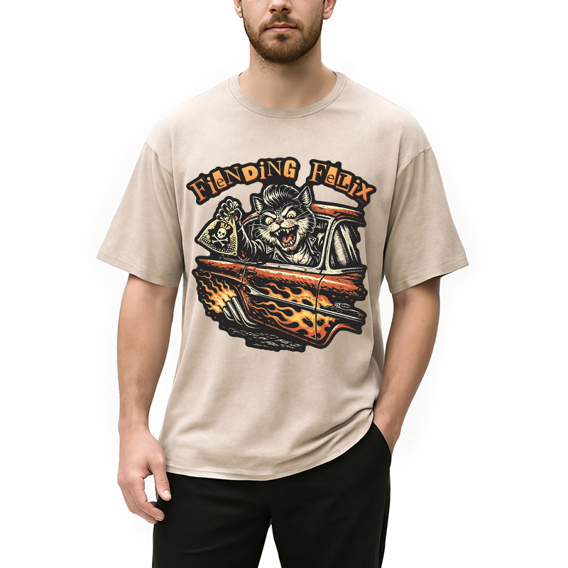 Modecanvas Fiending Felix Degenerate Cat DTG Printing Washed T-Shirt