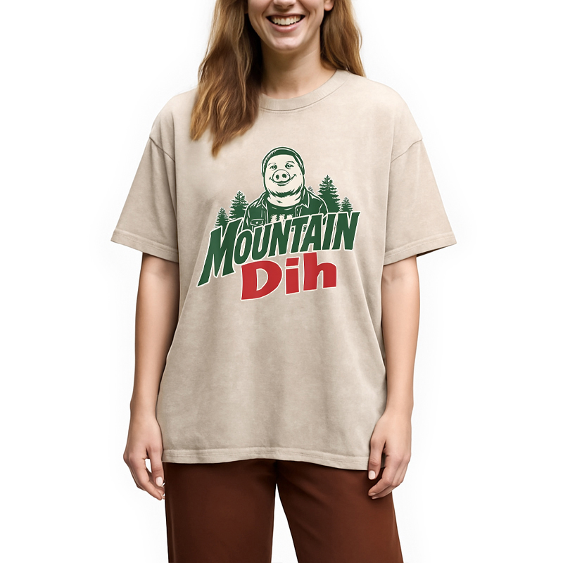 Modecanvas Mountain Dih John Pork Brainrot Meme DTG Printing Washed T-Shirt