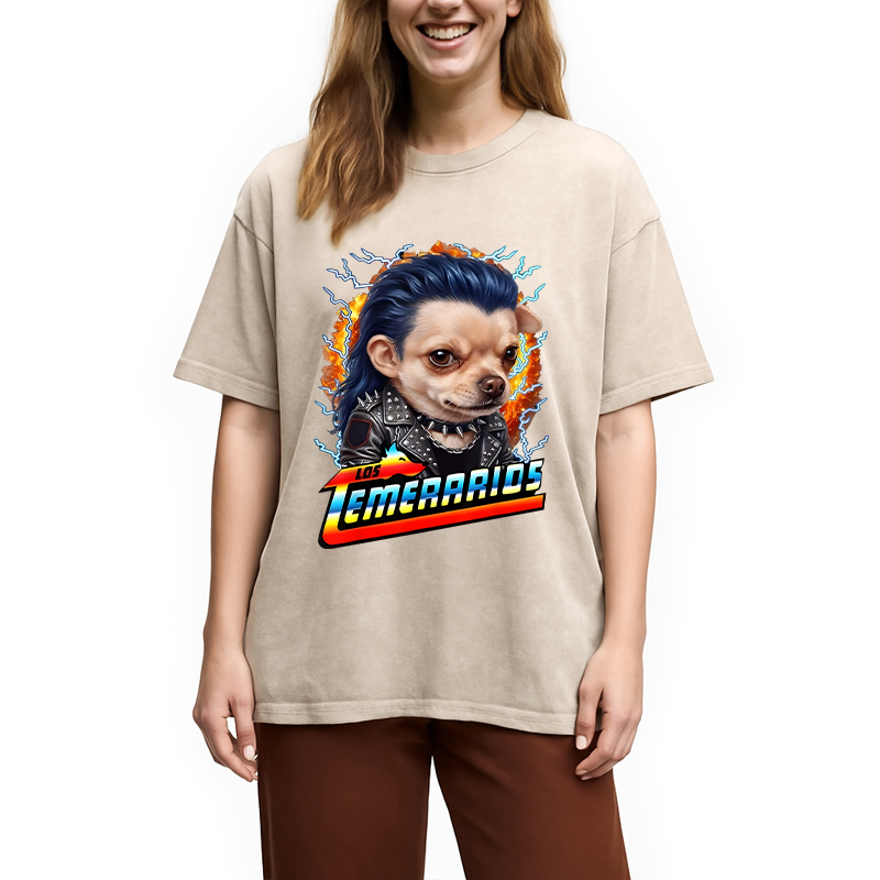 Modecanvas Los Temerarios Funny Dog Meme DTG Printing Washed T-Shirt