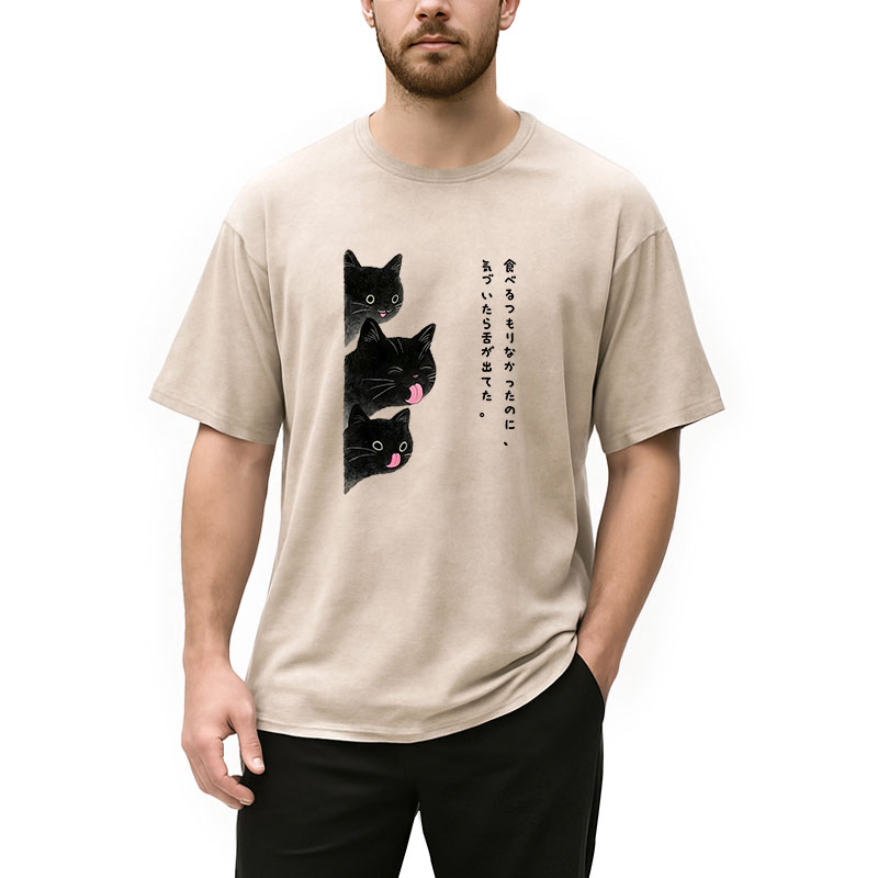Modecanvas Cats Who Forgot They Stuck Tongues Out DTG Printing Washed T-Shirt