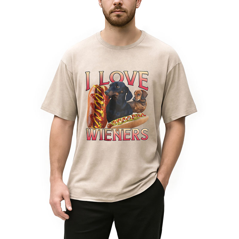 Modecanvas I Love Wieners Funny Dog Meme DTG Printing Washed T-Shirt