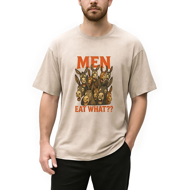 Modecanvas Men Eat What? Donkey DTG Printing Washed T-Shirt