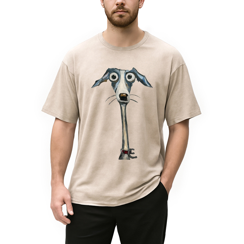 Modecanvas Funny Dog Art DTG Printing Washed T-Shirt
