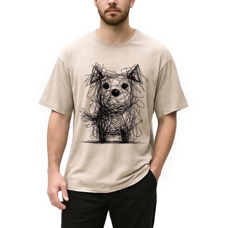 Modecanvas Scruffy Dog Chaos Art DTG Printing Washed T-Shirt