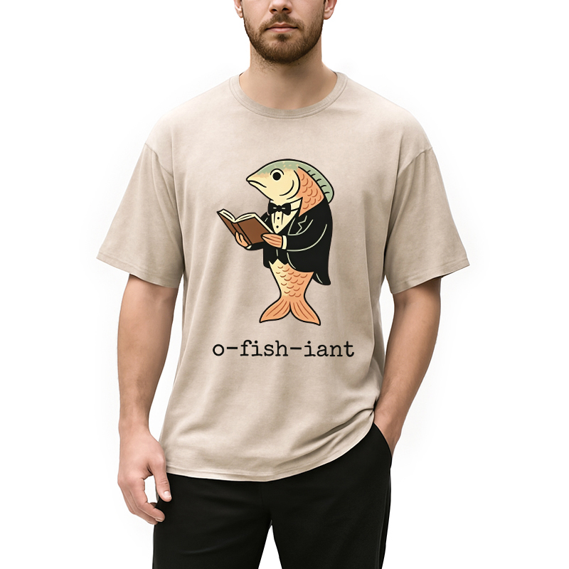 Modecanvas Fisherman O-fish-iant DTG Printing Washed T-Shirt