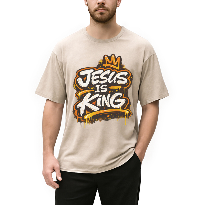Modecanvas Jesus Is King Street DTG Printing Washed T-Shirt