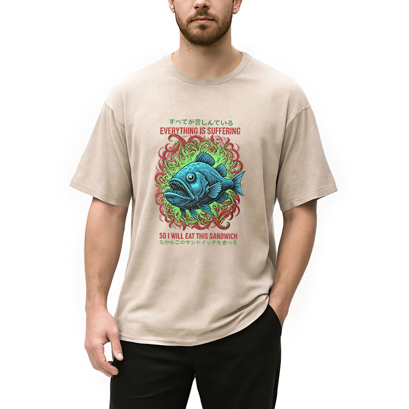 Modecanvas Everything Is Suffering So I Will Eat This Sandwich DTG Printing Washed T-Shirt