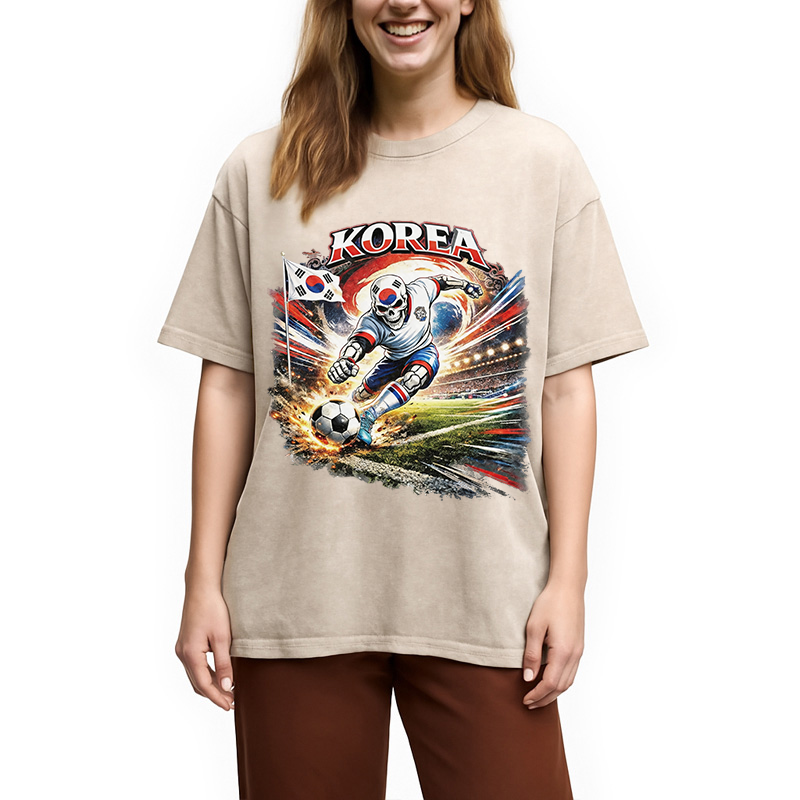 Modecanvas Korea Soccer Vintage DTG Printing Washed T-Shirt