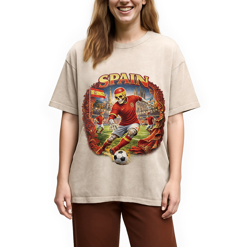 Modecanvas Spain Soccer Vintage DTG Printing Washed T-Shirt