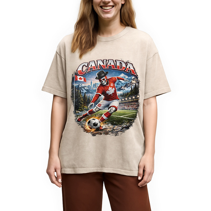 Modecanvas Canada Soccer Vintage DTG Printing Washed T-Shirt