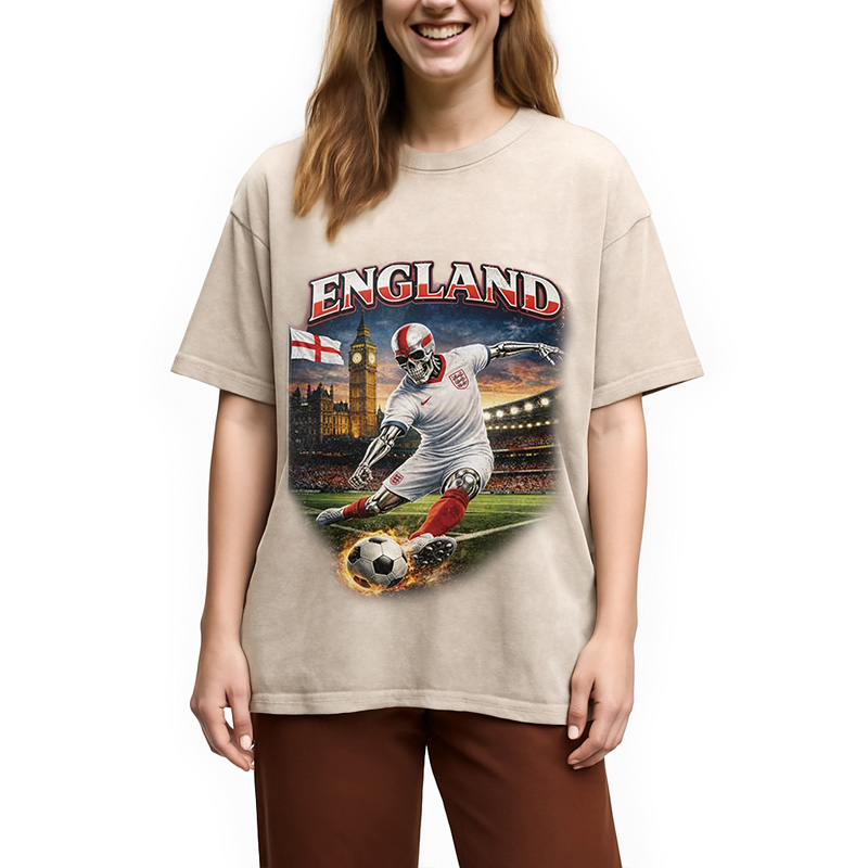 Modecanvas England Soccer DTG Printing Washed T-Shirt