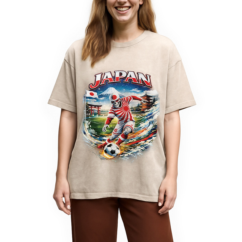 Modecanvas Vintage Japanese Football DTG Printing Washed T-Shirt