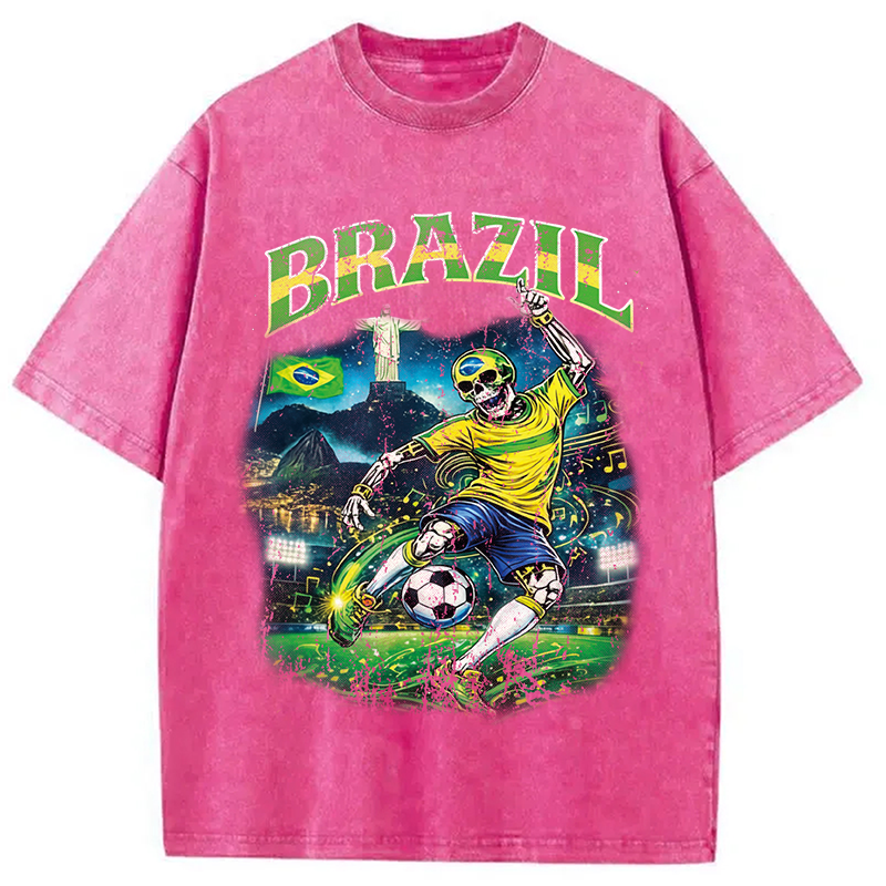 Modecanvas Brazil Soccer Vintage DTG Printing Washed T-Shirt