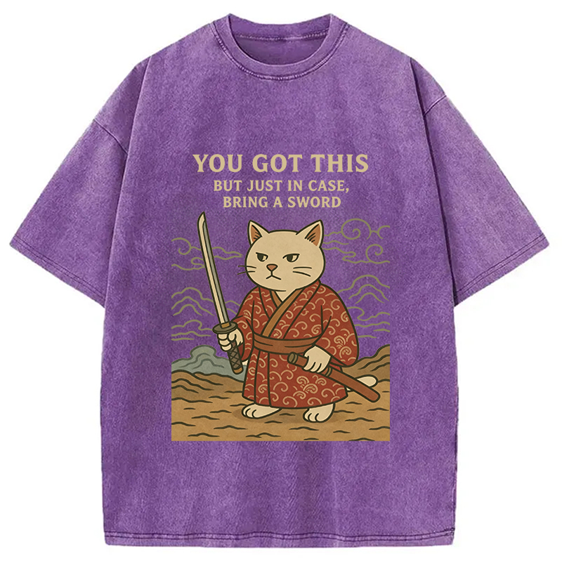 Modecanvas You Got This Japanese Cat DTG Printing Washed T-Shirt