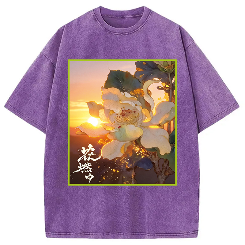 Modecanvas Lotus Adorned With Golden Specks DTG Printing Washed T-Shirt
