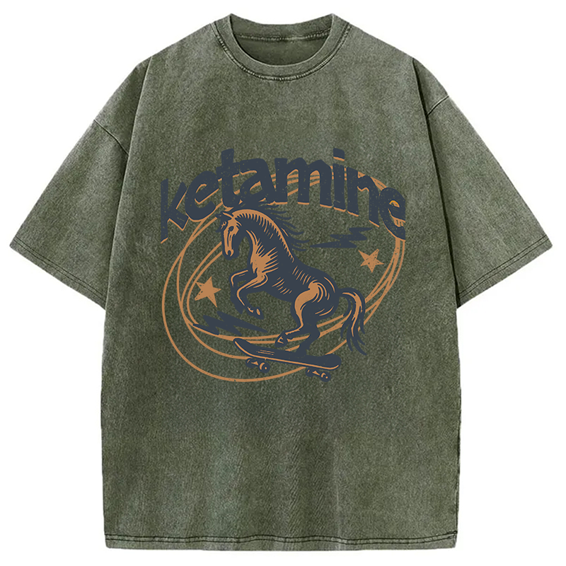 Modecanvas Ketamine Horse Funny DTG Printing Washed T-Shirt