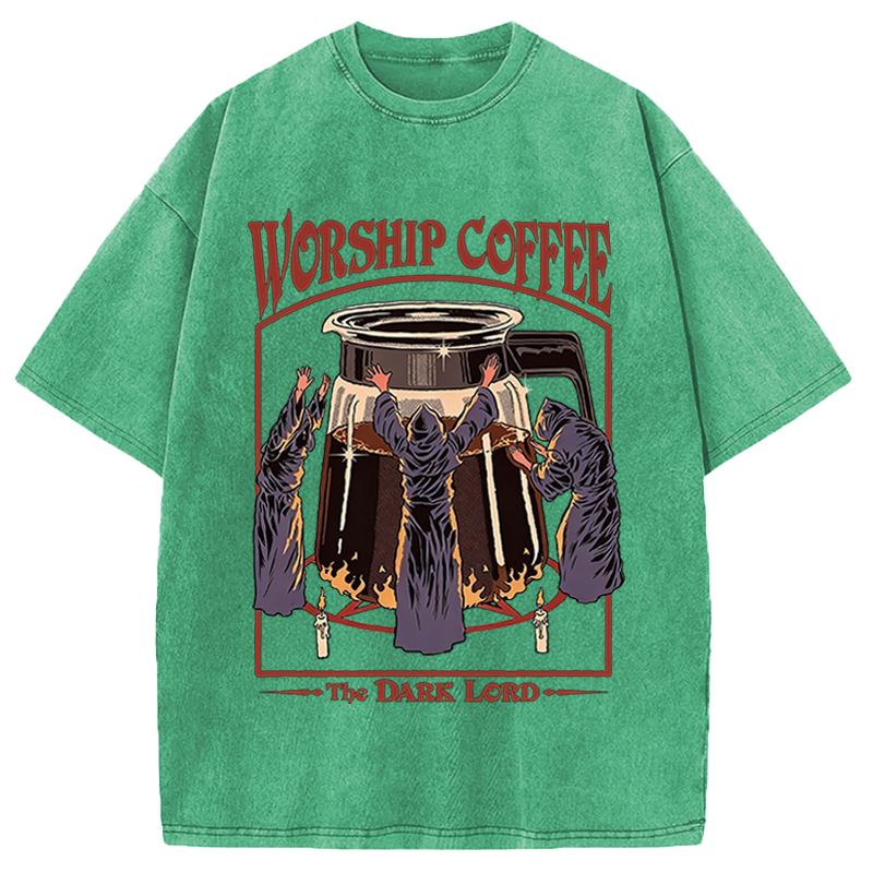 Modecanvas Worship Coffee The Dark Lord DTG Printing Washed T-Shirt