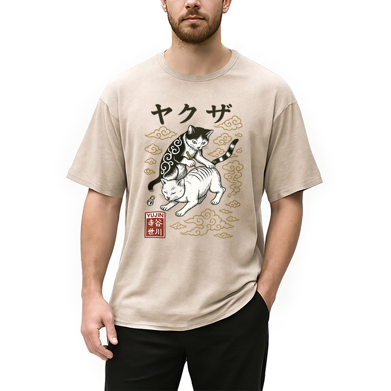 Modecanvas Tattoo Cat Washed T-Shirt