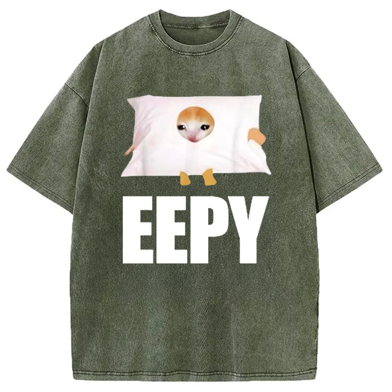 Modecanvas Eepy Cat Saying Washed T-Shirt