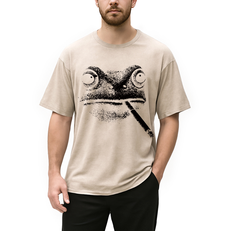 Modecanvas Vintage Smoking Frog DTG Printing Washed T-Shirt
