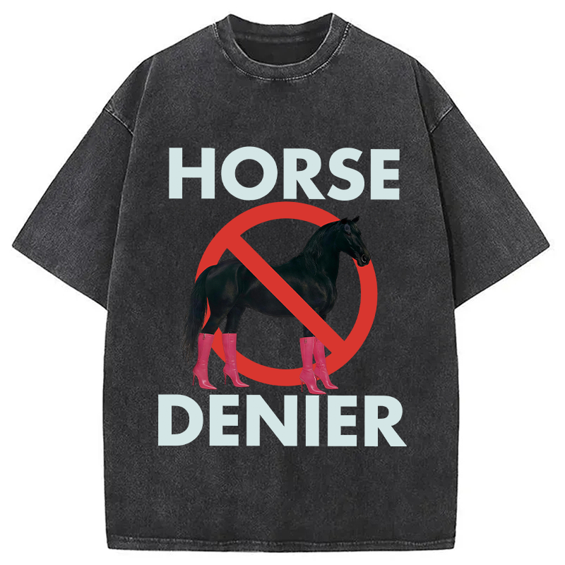 Modecanvas Funny High-Heel Noir Horse Denier DTG Printing Washed T-Shirt