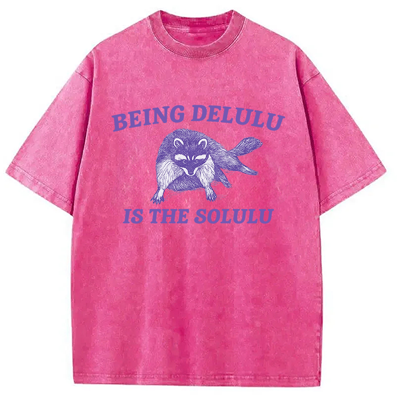 Modecanvas Funny Delusional Raccoon Washed T-Shirt