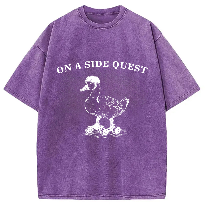 Modecanvas On a Side Quest Funny Duck DTG Printing Washed T-Shirt