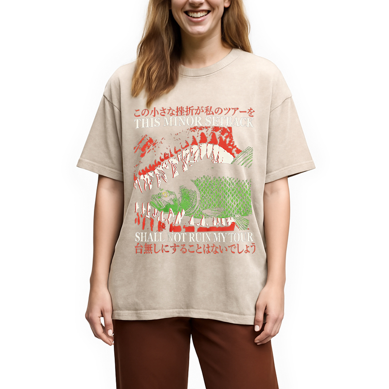 Modecanvas Big Mouth Eats Fish DTG Printing Washed T-Shirt