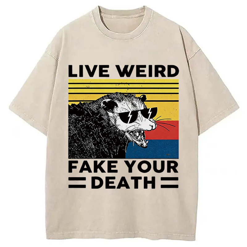 Modecanvas Live Weird Fake Your Death Possum DTG Printing Washed T-Shirt-modecanvas