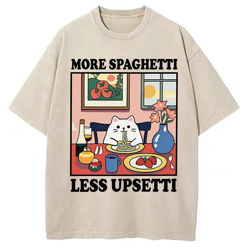 Modecanvas More Spaghetti Less Upsetti Cute Cat DTG Printing Washed T-Shirt