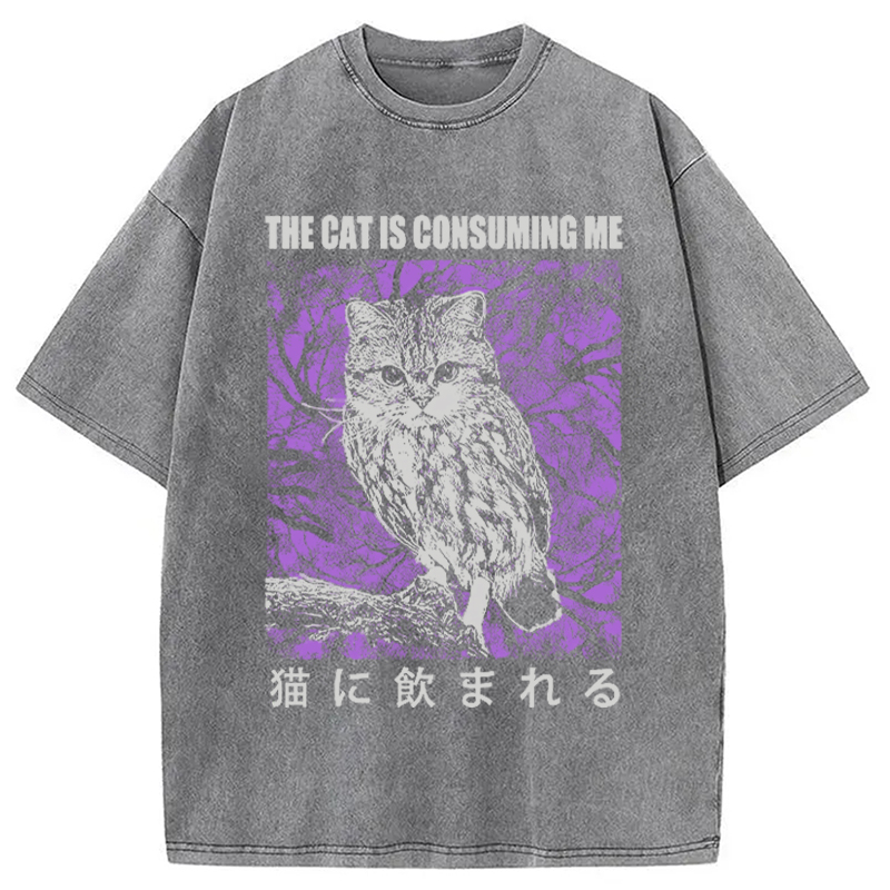 Modecanvas The Cat Is Consuming Me Washed T-Shirt