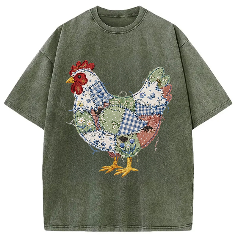 Modecanvas Patchwork Chicken DTG Printing Washed T-Shirt