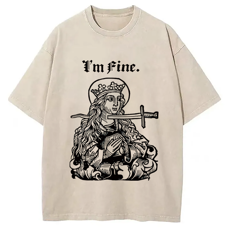 Modecanvas I'm Fine DTG Printing Washed T-Shirt