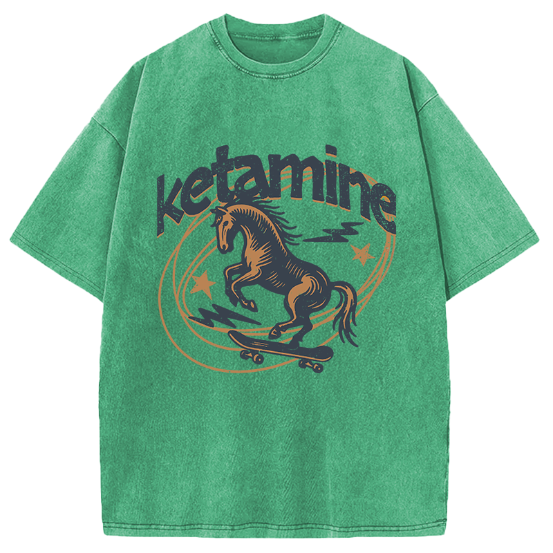 Modecanvas Ketamine Horse Funny DTG Printing Washed T-Shirt