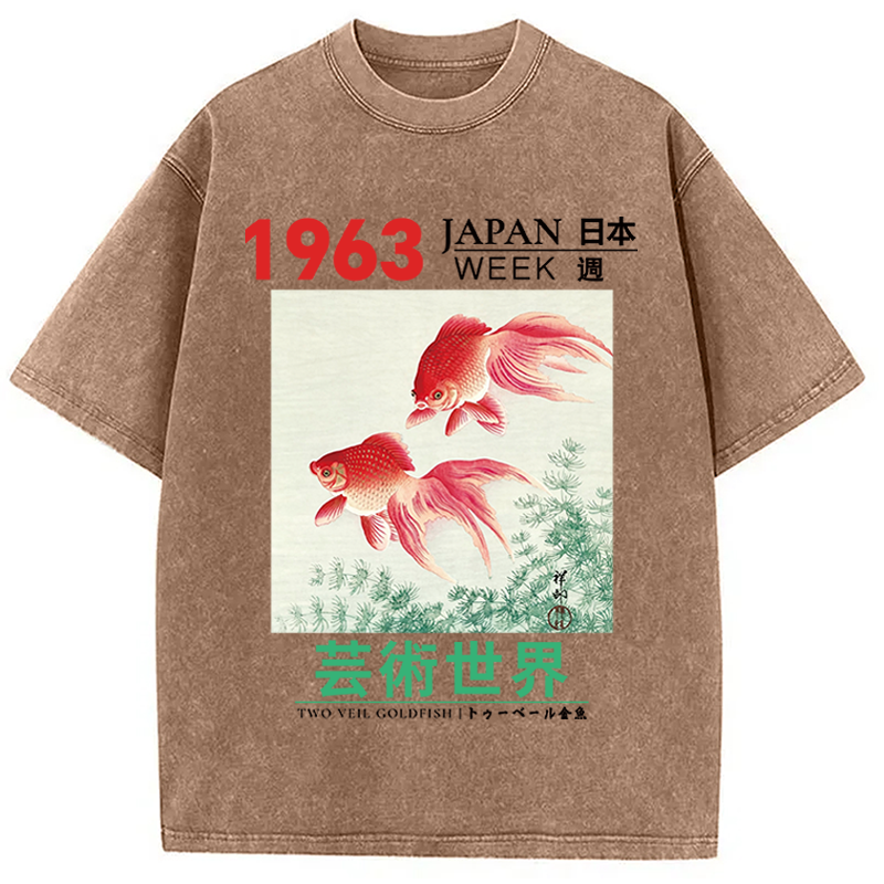Modecanvas Two Veil Goldfish DTG Printing Washed T-Shirt