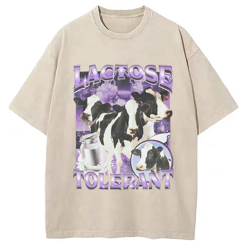 Modecanvas Lactose Tolerant Cow Washed T-Shirt
